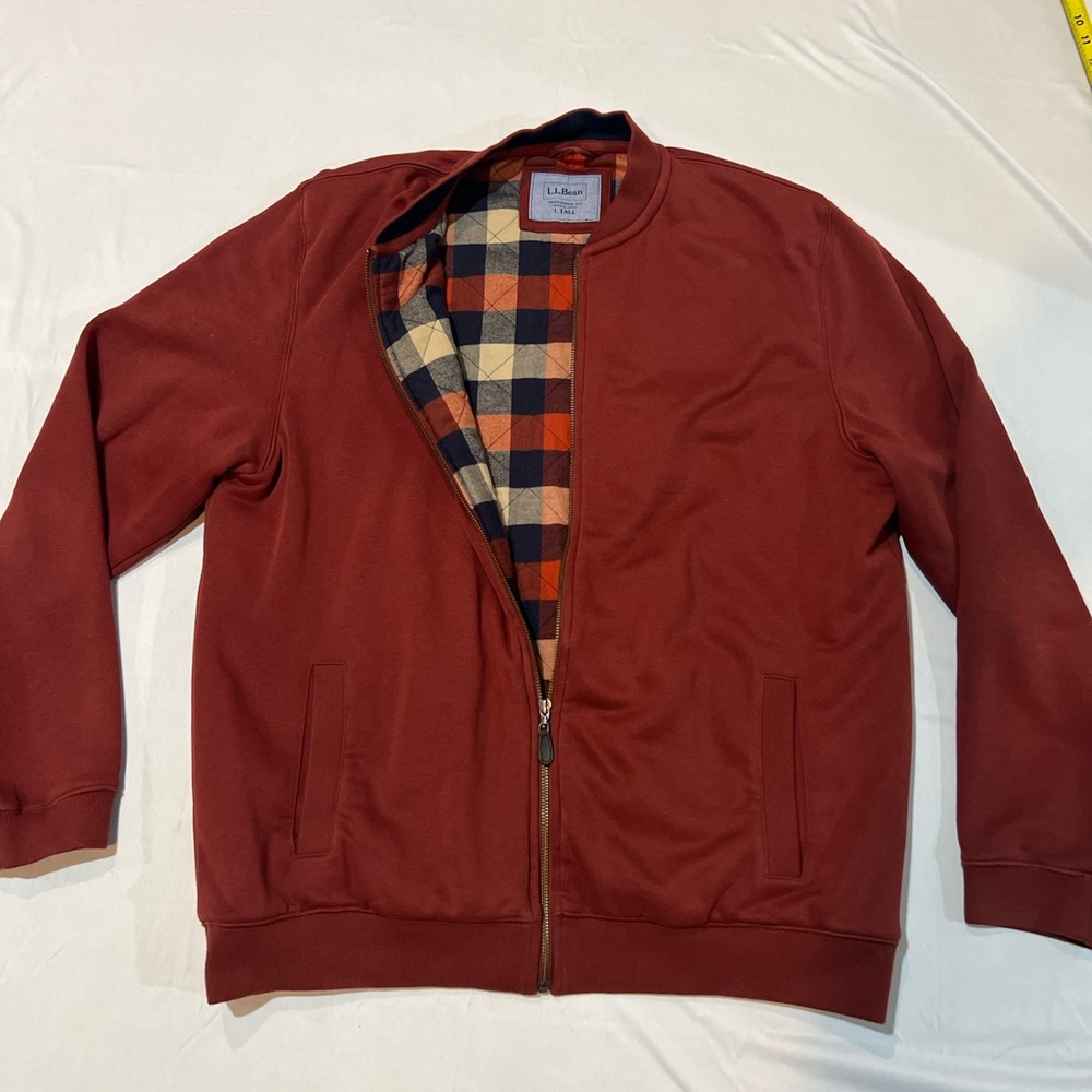 L.L. Bean Men’s Red Zip-Up Jacket with Plaid Lining